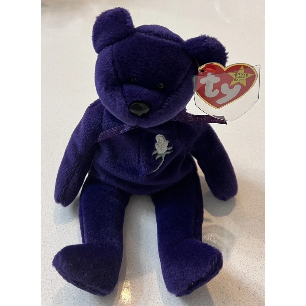 Rare Vintage Beanie Baby Princess Diana‎ Bear 1997 PVC PelletsPurple Plush Toy